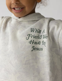 Elevated Faith What a Friend in Jesus Camo Kids Hoodie Christian Kids Hoodie