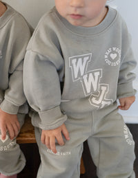 Elevated Faith WWJD Varsity Kids Crewneck Christian Kids Crewneck