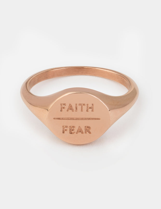 Rose Gold Faith Over Fear Christian Ring