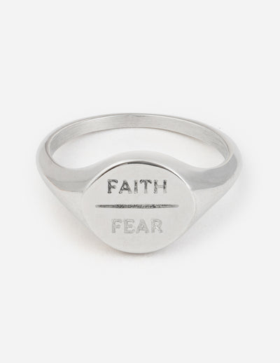Silver Faith Over Fear Christian Ring