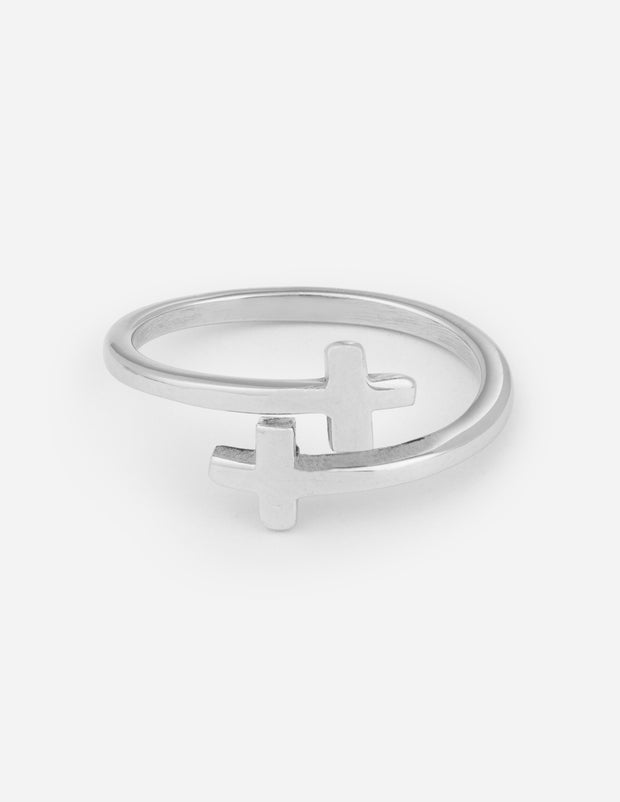 Silver Wrapped Cross Christian Ring