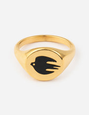 Elevated Faith Black Enamel Gold Dove Ring Christian Ring