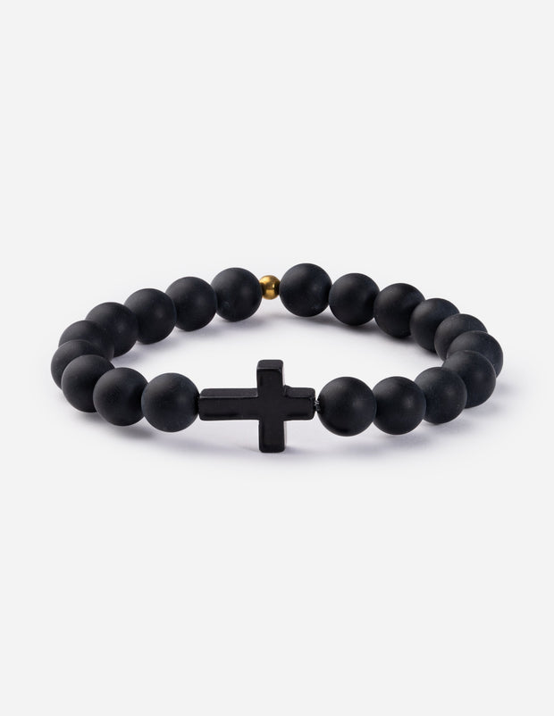 Elevated Faith Classic Black Cross Christian Stone Bracelet