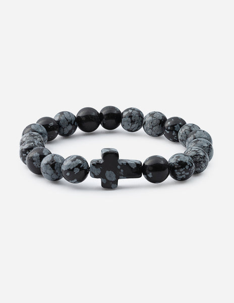 Natural Stone Cross Bead Bracelet, Obsidian - Positivity