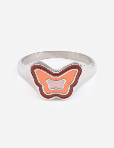 Elevated Faith Pink Enamel Silver Butterfly Ring Christian Ring