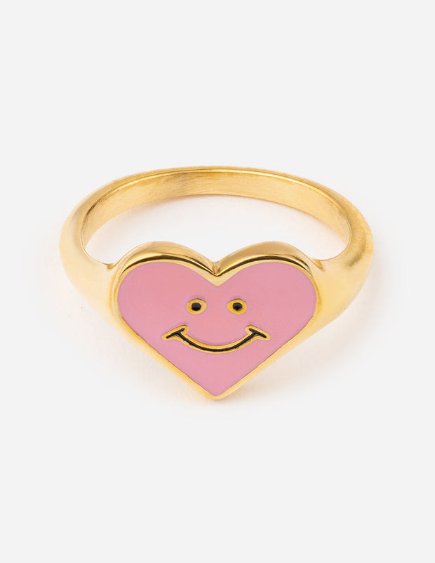 Elevated Faith Pink Enamel Smiley Heart Ring Christian Ring