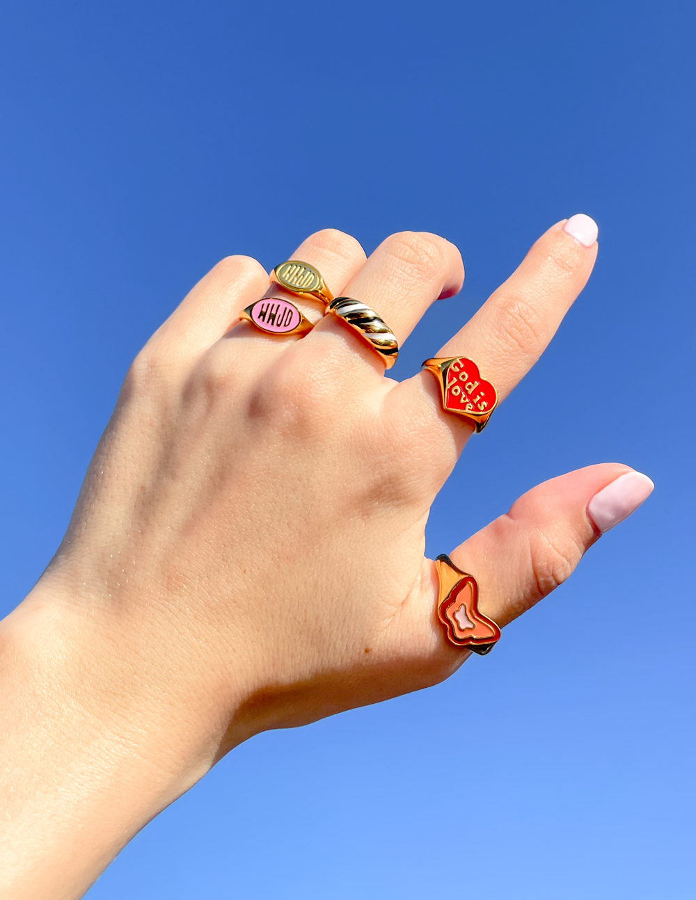 Pink Metal Rings Women, Pink Enamel Heart Ring