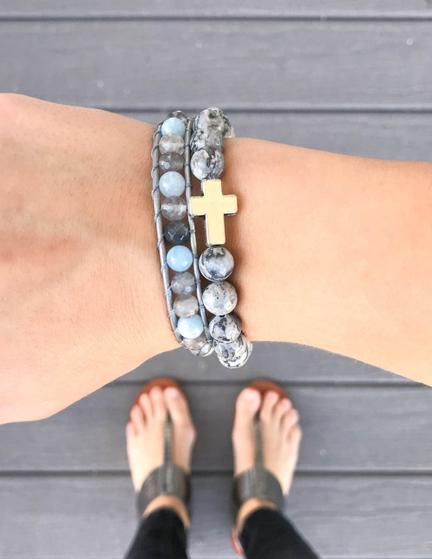 Elevated Faith Slate Grey Cross Christian Stone Bracelet