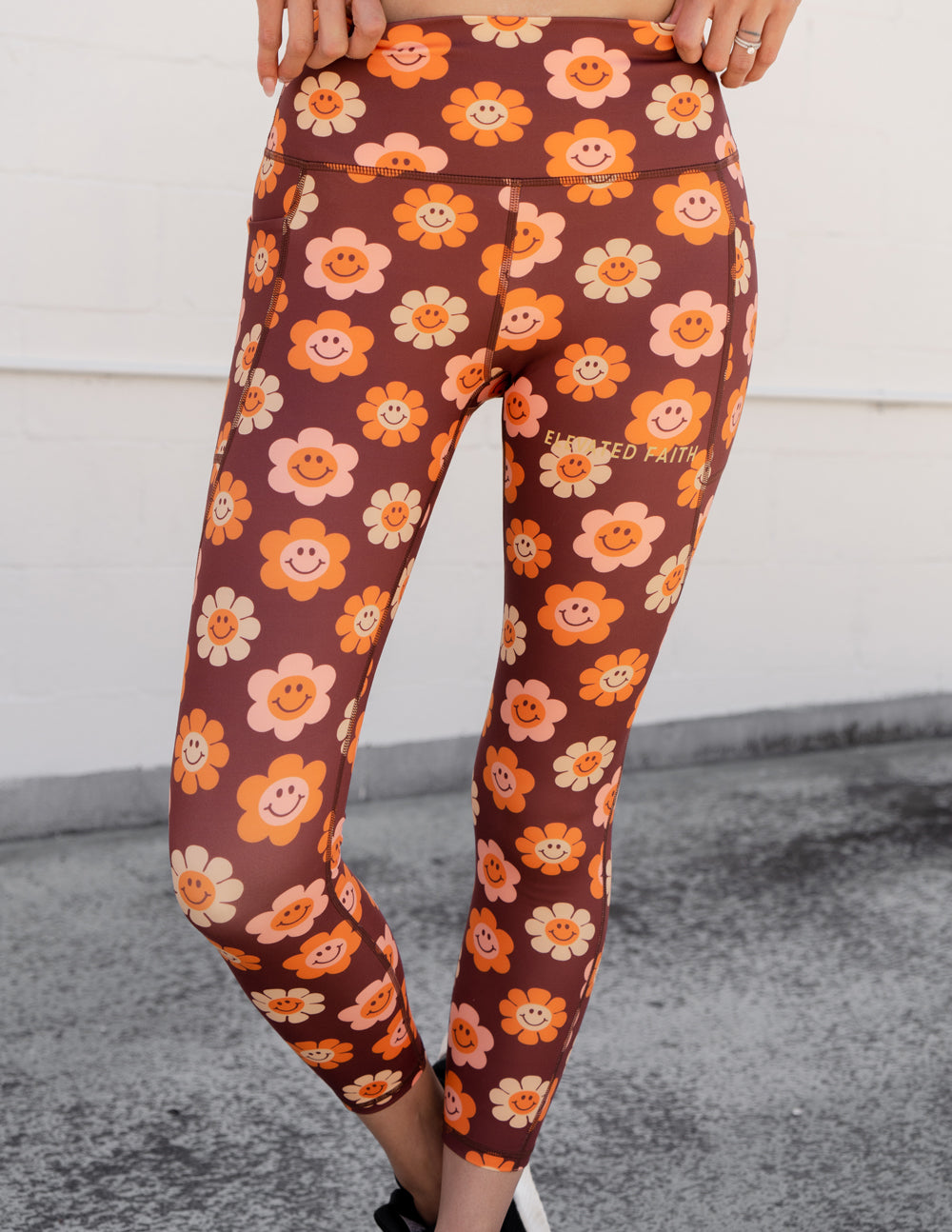 Decorative Stitch Crossover Leggings - Orange